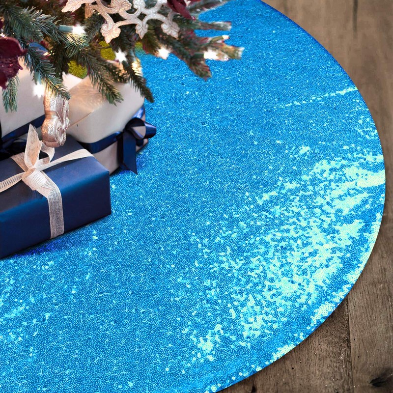 yuboo Teal Blue Christmas Tree Skirt, 48 Inch Sequin Double