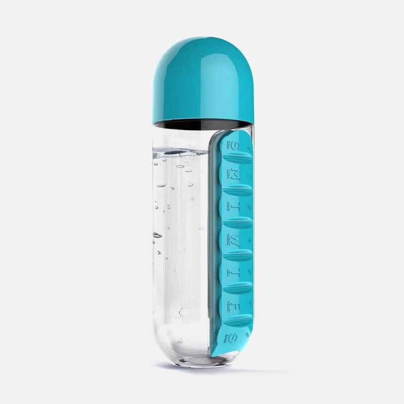 2 in 1 Water Bottle with 7 Day Pill Organizer