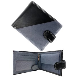 MOIRENTO®, Grey Black Wallet, RFID Blocking, Real Leather Mens, with Coin Pocket, 7 Card Holders, 2 ID Windows, 2 Banknote Compartments, Men Trifold, Billfold UK, EB02LZ013