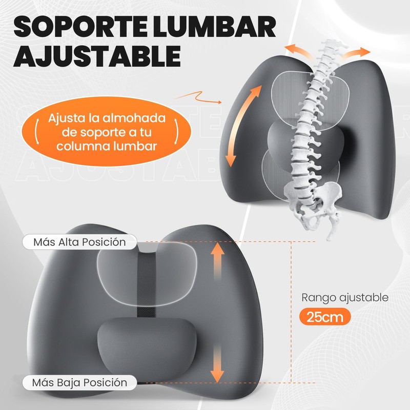 Soporte Lumbar para Auto y Oficina, Cojín Lumbar de Espuma