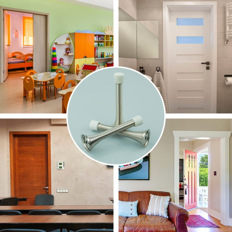 3 Pcs Silver Spring Door Stop Set,Thickened Iron Metal Door