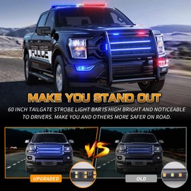 XRIDONSEN 2PCS 24 inch Truck Blue Emergency Grill Lights Strip 288 LED Grille Strobe Lights Flashing Warning Safety w/Waterproof Tube First Responder Lights for Firefighter Police Vehicles Fire Trucks