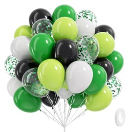 60pcs 12inch Green and Black Balloons, Black White Lime Green Confetti Balloons for Football Theme Party Baby Shower Video Game Birthday Decorations