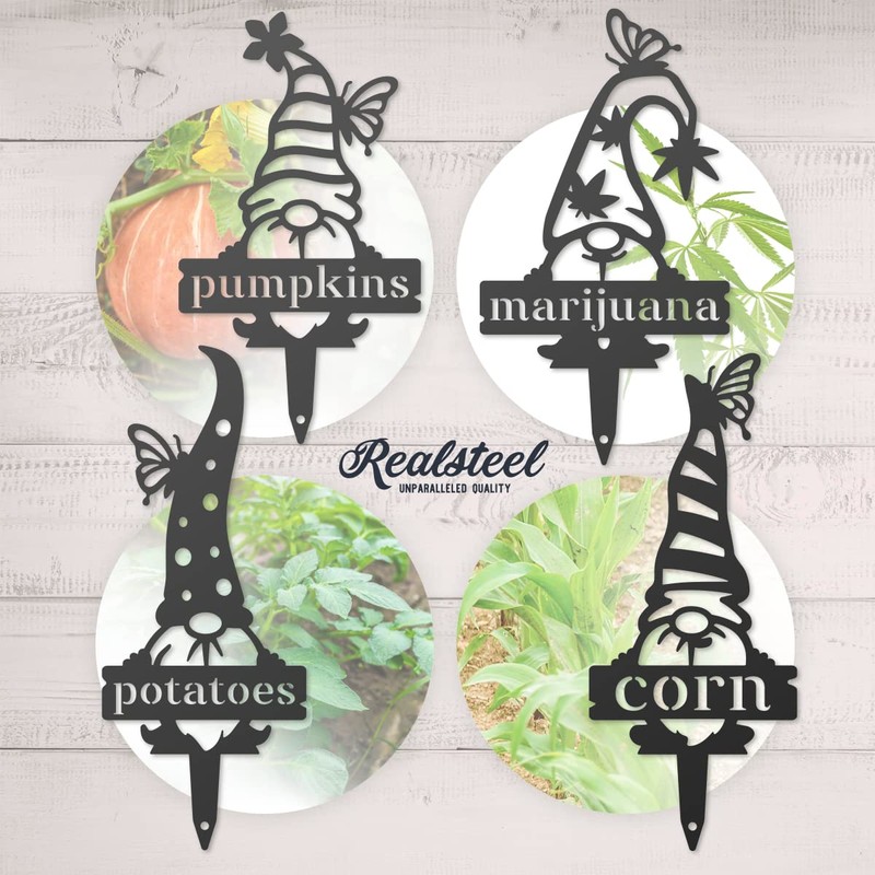 RealSteel, Garden Gnomes Metal Plant Labels, Vegetable, Herb Markers, Outdoors