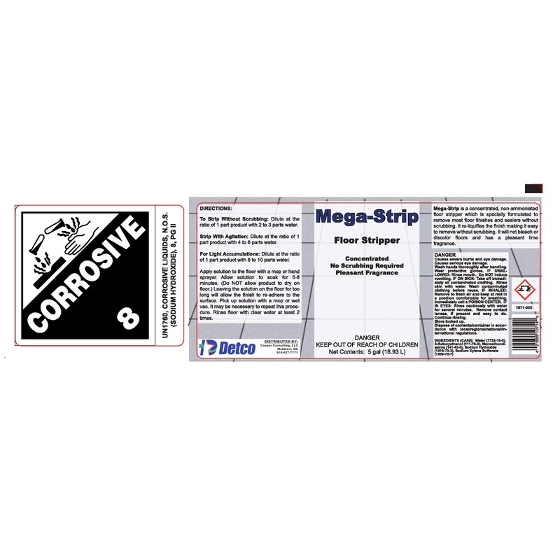 Detco Mega-Strip Heavy-Duty Floor Stripper | Non-Ammoniated, Low-Odor (1 Gallon)