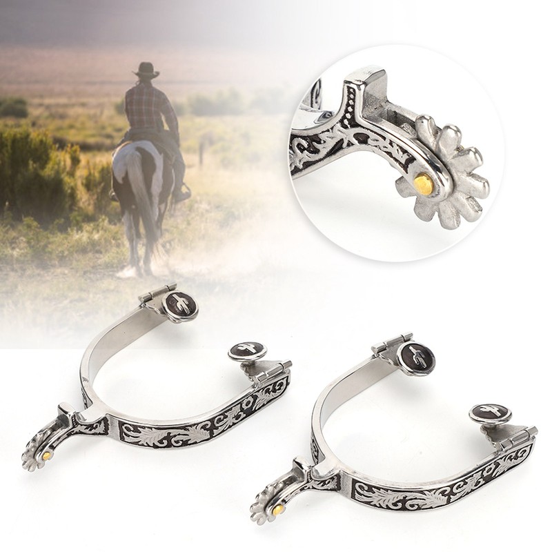 Stainless Steel West Cowboy Exquisite Pattern Horse Boot Spurs Decoration