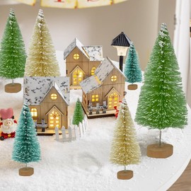 24PCS Mini Christmas Tree Bottle Brush Trees for Advent Calendar 2024 Set,Artificial Miniature Christmas Trees with Wooden Bases Small Snow Frosted Sisal Trees for Xmas Table Decoration DIY Crafts