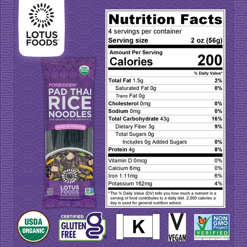 Lotus Foods Organic Forbidden Rice Pad Thai Noodles - Asian
