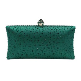 Women Beaded Sequin Clutch Bag Party Prom Wedding Bride Evening Purse Handbag with Rhinestone (Green)