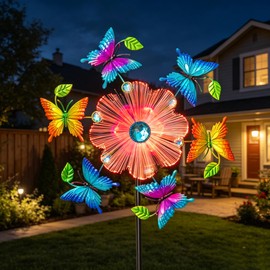 44" Solar Colorful Butterfly Garden Wind Spinners - Metal Outdoor Stakes Kinetic Wind Spinner Windmills Decor, Wind Sculpture Yard Art Decorations for Patio, Lawn & Garden