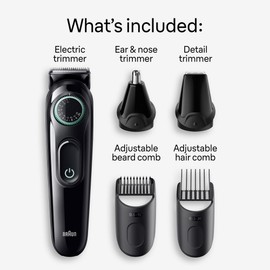Braun All-In-One Style Kit Series 3 3450, 5-in-1 Trimmer for Men with Beard Trimmer, Ear & Nose Trimmer, Hair Clippers & More, Ultra-Sharp Blade, 40 Length Settings and Washable