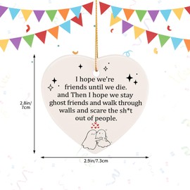 PRSTENLY Best Friend Birthday Gifts Ceramic Hanging Heart Shape Ornament, Friendship Gifts for Women Bestie, Retirement Gifts, Thank You Gift for Women Graduation