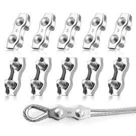 LYCXAMES M3 Duplex Clamp, Pack of 10 Wire Rope Clamp, Stainless Steel 304 Cable Clamp, 3 mm Wire Rope Steel Cable Washing Line Awning Fixed (M3)