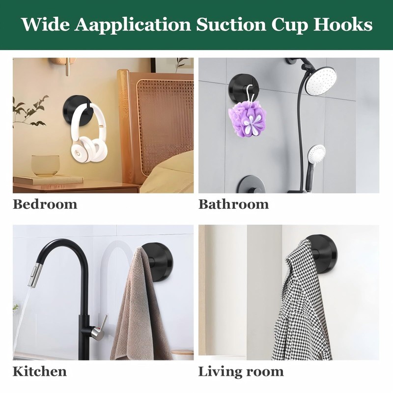 4 Pack Suction Cup Hooks for Shower, No-Drill Towel Hooks