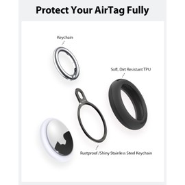 Airtag Holder Key Ring with Soft TPU Case, Stouchi Stainless Steel Invisible Slim Keychain Compatible with Airtag 2021 Finder Items, Dog, Key, Backpacks Air Tag Accessories 1 Pack-Grey