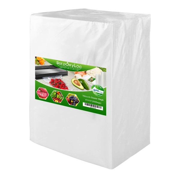 SurpOxyLoc 200 Quart Size 8"x12" Vacuum Freezer Sealer Bags for Food,BPA Free, Heavy Duty Commercial Grade,Sous Vide Vaccume Safe,Universal Design Pre-Cut Bag and Work with Any Types Vacuum Sealer