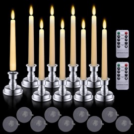 MIXALY 9PACK 8" LED 3D Wick Taper Candles with Remote Timer - Ivory Battery Operated Flameless Window Candles with Flickering Flame and Removable Candlesticks - Perfect for Dinner/Party/Wedding Decor