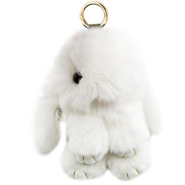 Unpafcxddyig Bunny Keychain Cute Soft Fur Keychain Car Handbag Rabbit Keyring,white color