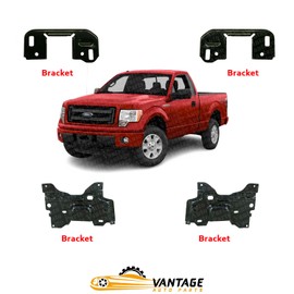 Vantage Auto Parts - Front Bumper Mounting Plate Brackets & Retainer Brace Right Passenger & Left Driver Side Compatible with Ford F-150 2009-2014 | Direct Replacement | Steel | FO1066180 FO1067180