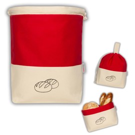 slowroom Bread Bag for Bread Storage and Keeping Fresh 3 in 1 - Bread Basket Fabric - Bread Bag Made of Cotton - Bread Bin 32 x 35 cm, Red