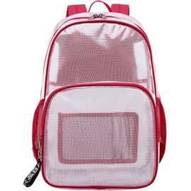 mygreen Heavy Duty Clear Backpack Durable Multi-Pockets See Through Student School Bookbag Waterproof Transparent Beach Girls Travel Bag (Red, Large)