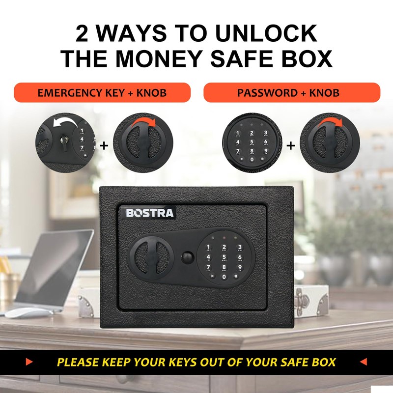 Bostra Fireproof Safe Box with Sensor Light & Fireproof Bag,
