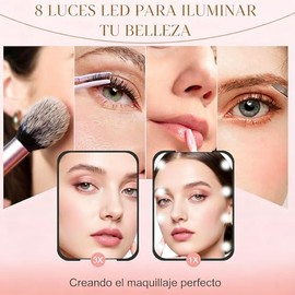 Espejo de Bolsillo, 1X/3X Aumento LED Espejos Compacto, Maquillaje Pequeño Espejo Maquillaje Viaje con Luces, Mini Espejos Mano Portátil Plegable Doble Cara (Negro)