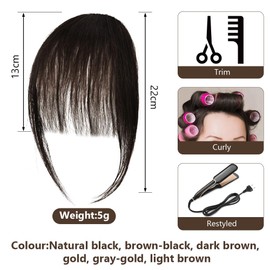 LOPHE Clip in Bangs, Chemical Fiber Hair Clip in Fringe Bangs, Bangs Clip in Hair Extensions, Wispy Bangs Clip with Curved Bangs, Temples Hairpieces for Women (Brown Black)