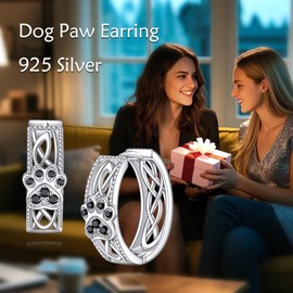 POPLYKE S925 Sterling Silver Paw Print Creole Earrings Women's Dog Earrings Paw Earrings Dog Jewellery 19 mm