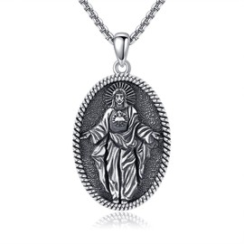 VENACOLY Jesus Necklace Sterling Silver Catholic Pendant Religious Jewellery Gifts for Women Christians, Sterling Silver, No Gemstone