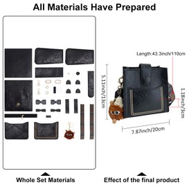 WADORN PU Leather Purse Bag Making Kit, Crossbody Shoulder Bag Making Set for Purse DIY Making Handmade Stitch Leather Bag Making Materials for DIY Handbag Accessories Crossbody Bag Making, Black