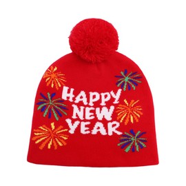 Enrwin Women and Men Autumn and Winter Happy New Year Knitted Hat Thick Soft Warm Chunky Beanie Crochet Beanie for Christmas (Style01-Siam)