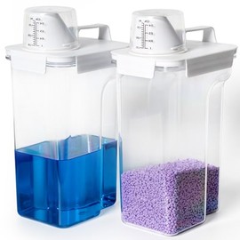 G2 GO2GETHER - Contenedor de detergente para lavandería, paquete de 2 dispensadores de detergente para ropa de 94 onzas con 5 etiquetas para lavandería, abalorio de olor a lavandería, polvo,