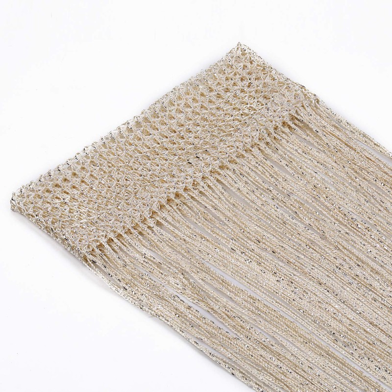 WedDecor Beige String Curtains Glitter Fringe Panel Fly Screen Room