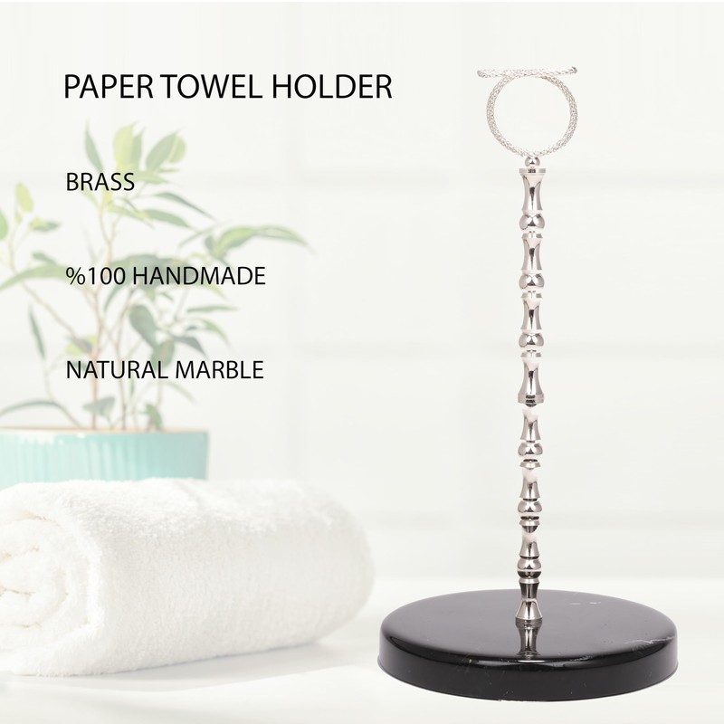 Y Luxe Black-Silver Marble Countertop Paper Towel Holder - Elegant