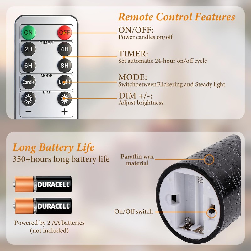 KiimLaa Black Flameless Candles with Remote & Timer, Real Wax