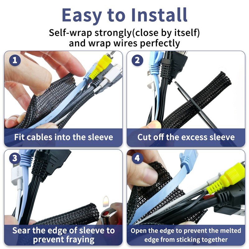 SONATURE Cable Management, 10ft - 2/3 inch Wire Loom, Self-Wrap