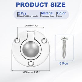 PATIKIL 2" Flush Pull Ring Handles, 2 Pcs 316 Stainless Steel Round Recessed Door Pull Hidden Boat Hatch Latch with Screw for Marine Yacht Furniture, Silver