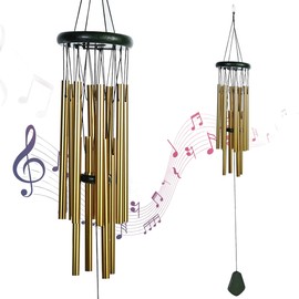 Crocon Large Outdoor 12 Pipes & Gold Metal Wind Chime with Deep Tones for Couples Unique Housewarming for New Home Parents & Family Memorial & Birthday Gifts for Women Healing Décor Size: 29.52 inch