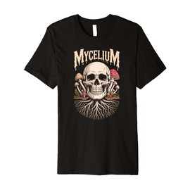 Mushroom Skull Horror Design with Roots and Gothic Forest Premium T-Shirt