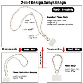 Turkalla Phone Crossbody Strap, 2in1 Wrist Charm&Shoulder Lanyard,3Ways Usage free to Assembly and Disassembly Phone Strap with Tether Patches for Most Phones Bag Purse (L)