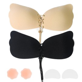 Sticky Adhesive Push-Up Invisible Strapless Bras for Women - 2 Pairs, Reusable with Nipple Covers, Ideal for Backless Dresses