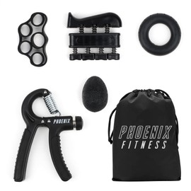 Phoenix Fitness 5pcs Hand Grip Strengthener Set - 5-60kg Adjustable Resistance Hand Gripper Exercise Set for Forearm, Wrist and Finger Strength Training & Rehabilitation - Black