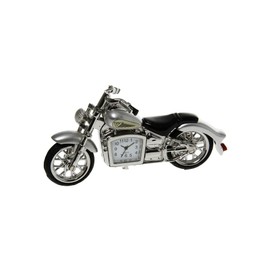 MINIATURE SILVER CLASSIC MOTORBIKE NOVELTY QUARTZ CLOCK BOXED