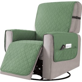Reclining Sofa Armchair Cover, Armchair Cover, Armchair Protector with Pockets, TV Chair Protective Cover Non-Slip for Home with Children and Pets Dog (Green, Large)
