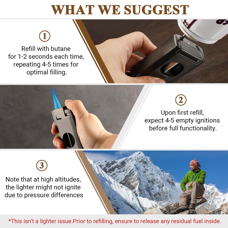 FANKAI Cigar Lighter with Cigar Cutter V Cut, Torch Lighter