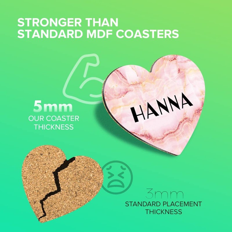 1 x Heart Coaster - Name Hanna Marble Stone Texture