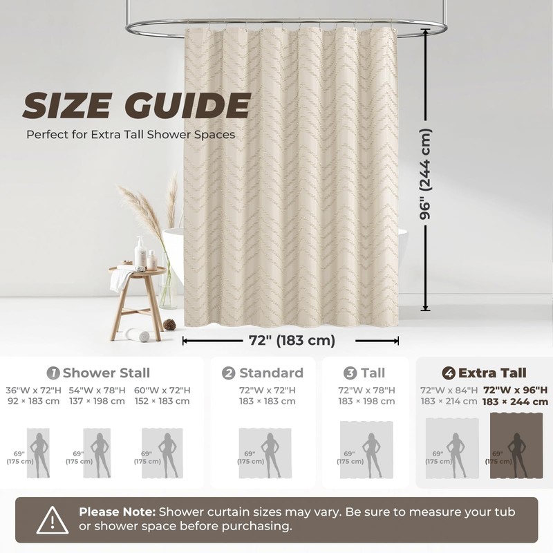 96inch Extra Long Beige Shower Curtain Modern Farmhouse Shower Curtain
