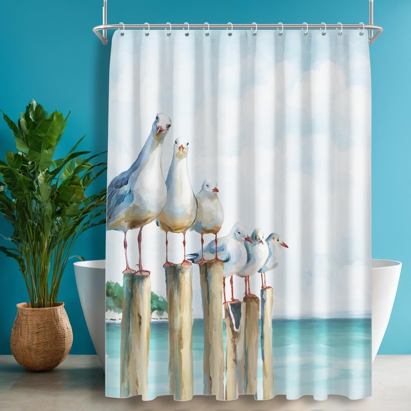 SUMGAR Beach Shower Curtain for Bathroom, Seagull Ocean Theme Shower