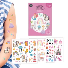 Skin-friendly children's tattoos to stick on, fantasy motif, children's tattoo set with 5 sheets, unicorn tattoos for girls, 100% vegan and made in Austria JEKA